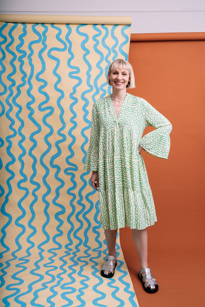 Emily Green x Kholo - Phoebe Tier Dress in Pastel Lime