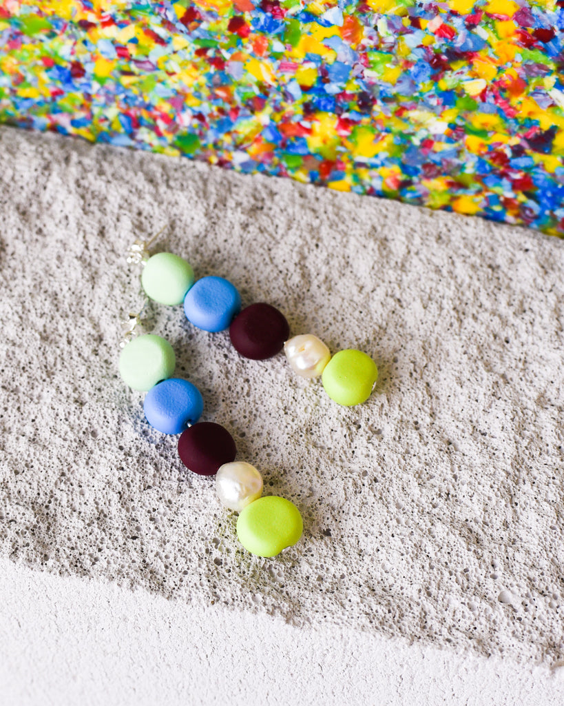 Aqua, Lime and Grape Beaded Pearl Drop Earrings