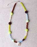Glass + Clay Necklace in Aqua, Lime and Grape