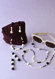 Glass and Clay Necklace in Black and Bone