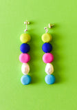Raspberry and Lime Beaded Pearl Drop Earrings
