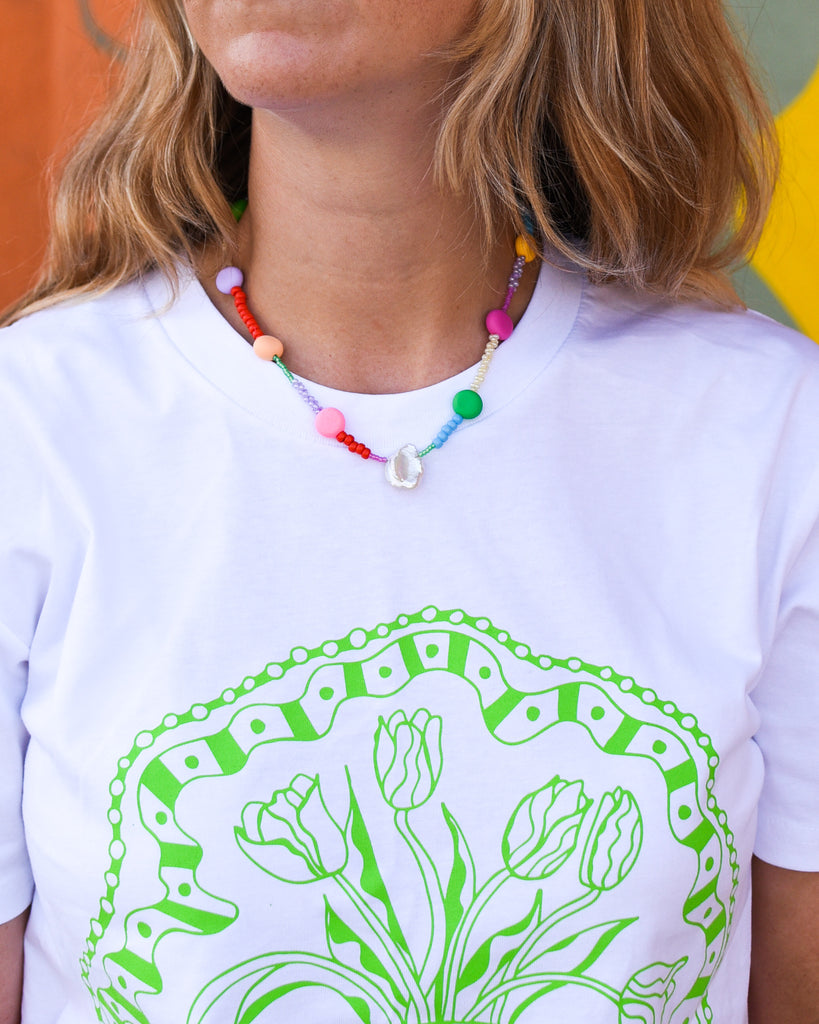 Glass + Clay Necklace in Rainbow