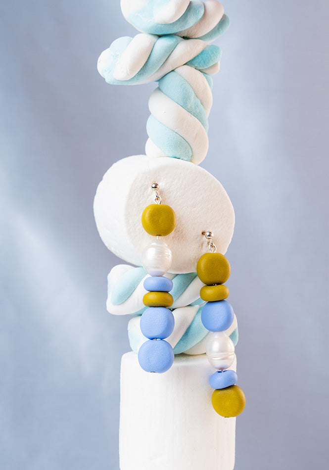 Splits Beaded Pearl Drops - Mustard and Hyacinth