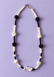 Glass and Clay Necklace in Black and Bone