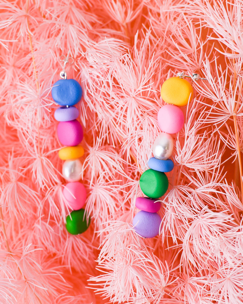 Rainbow Beaded Pearl Drop Earrings