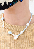 Splits Glass and Clay Necklace in Ice Blue, Bone and Champagne